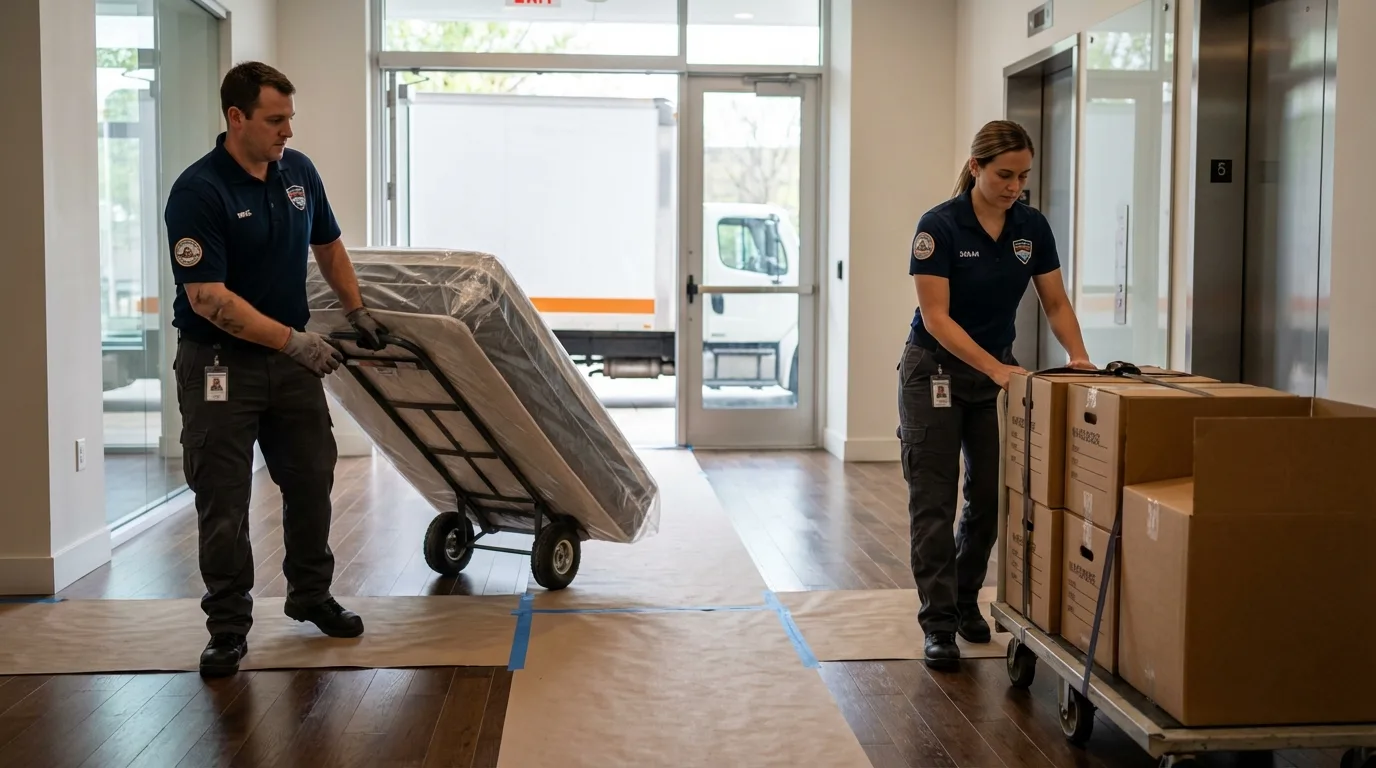 Professional apartment movers loading elevator in Toquerville, UT