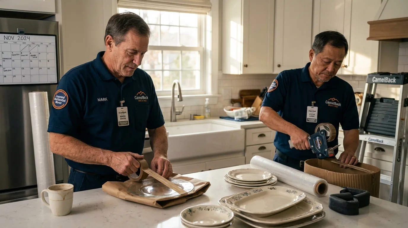 Professional crew packing kitchen dishware in Toquerville, UT